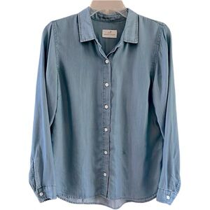 Marine layer women’s denim look Button Down Shirt super lightweight fabr…
